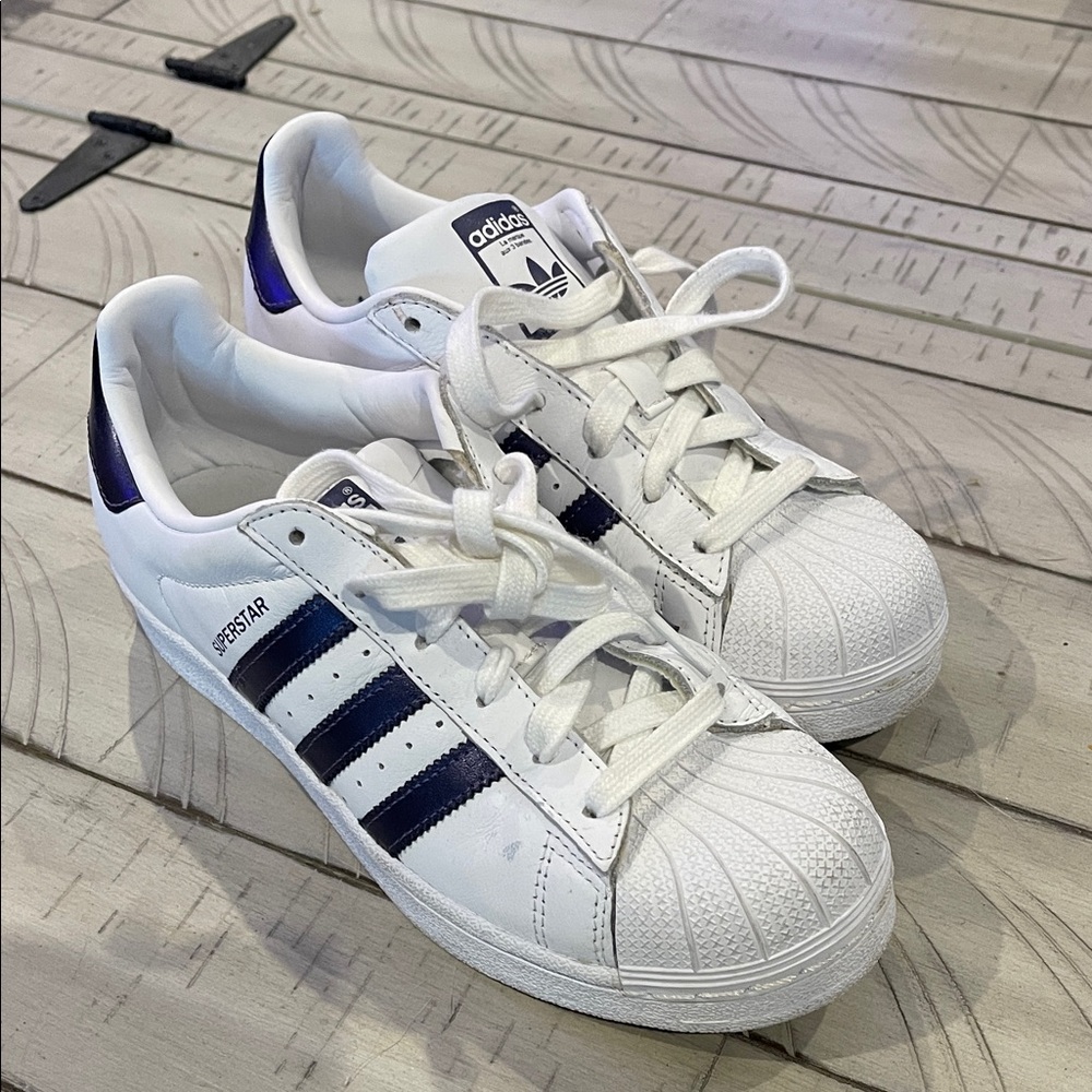 Adidas Superstar White and Navy Sneakers